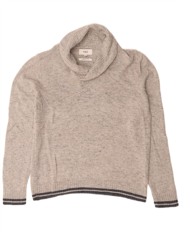 Marks & Spencer Mens Shawl Neck Jumper Sweater Large Grey Flecked Lambswool