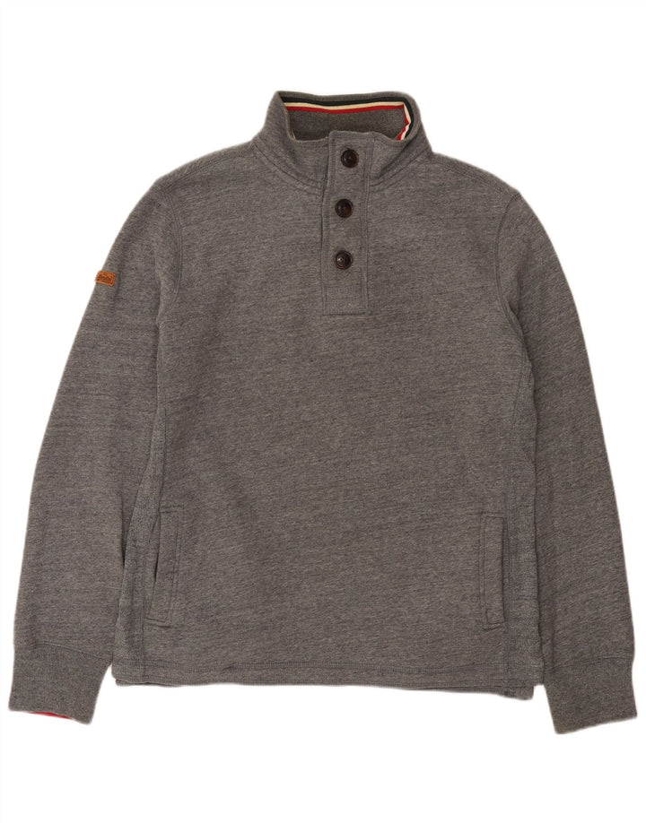 Superdry Mens Button Neck Sweatshirt Jumper Medium Grey Flecked Cotton