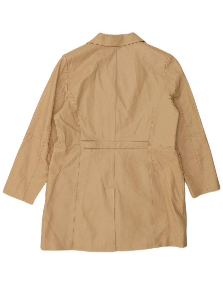 VINTAGE Womens Leather Coat UK 20 2XL Beige Leather