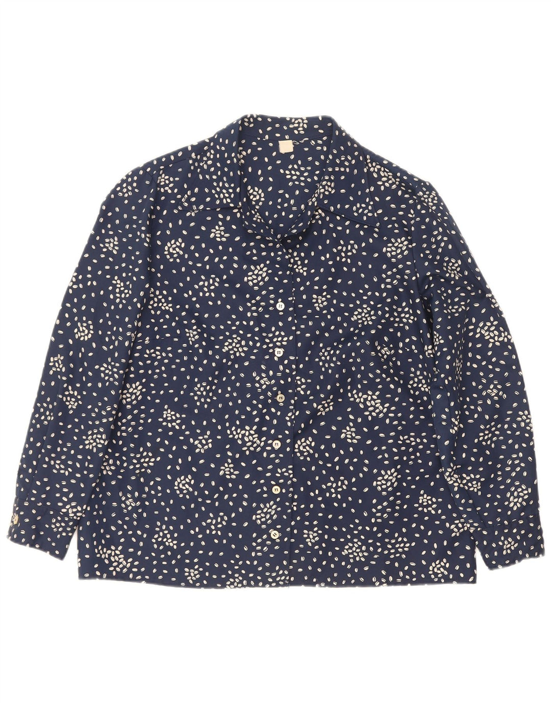 Vintage Womens Shirt Blouse UK 16 Large Navy Blue Spotted Polyester