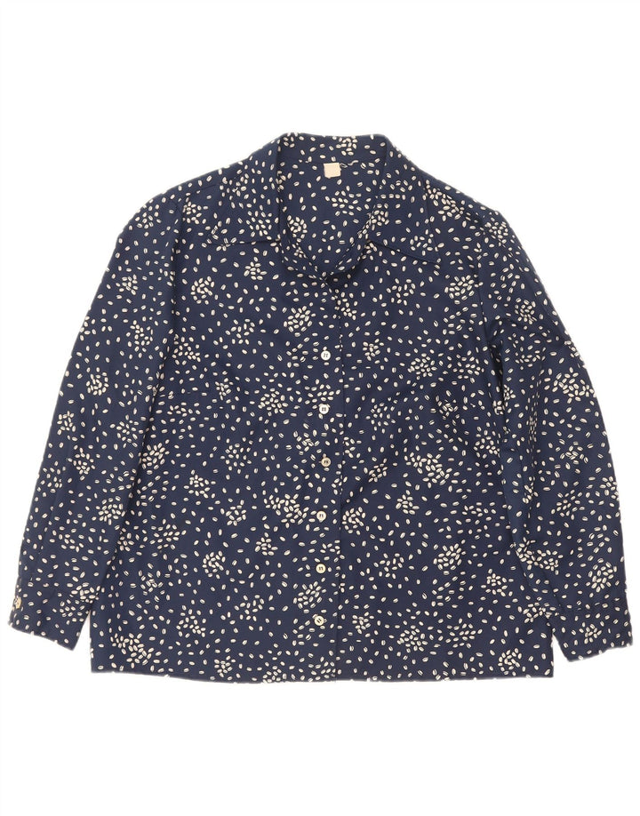 Vintage Womens Shirt Blouse UK 16 Large Navy Blue Spotted Polyester