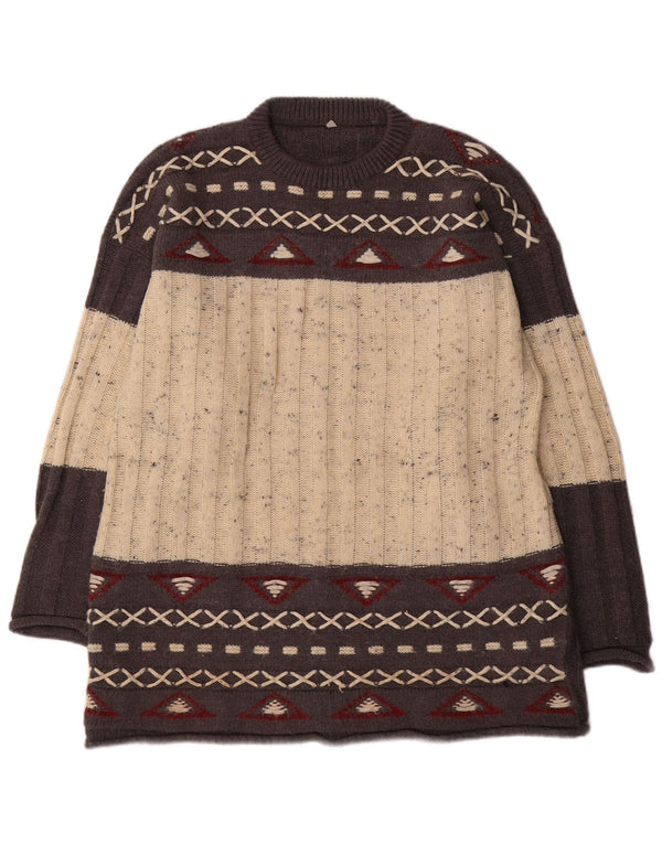 Vintage Womens Crew Neck Jumper Sweater UK 18 XL Grey Colourblock Acrylic