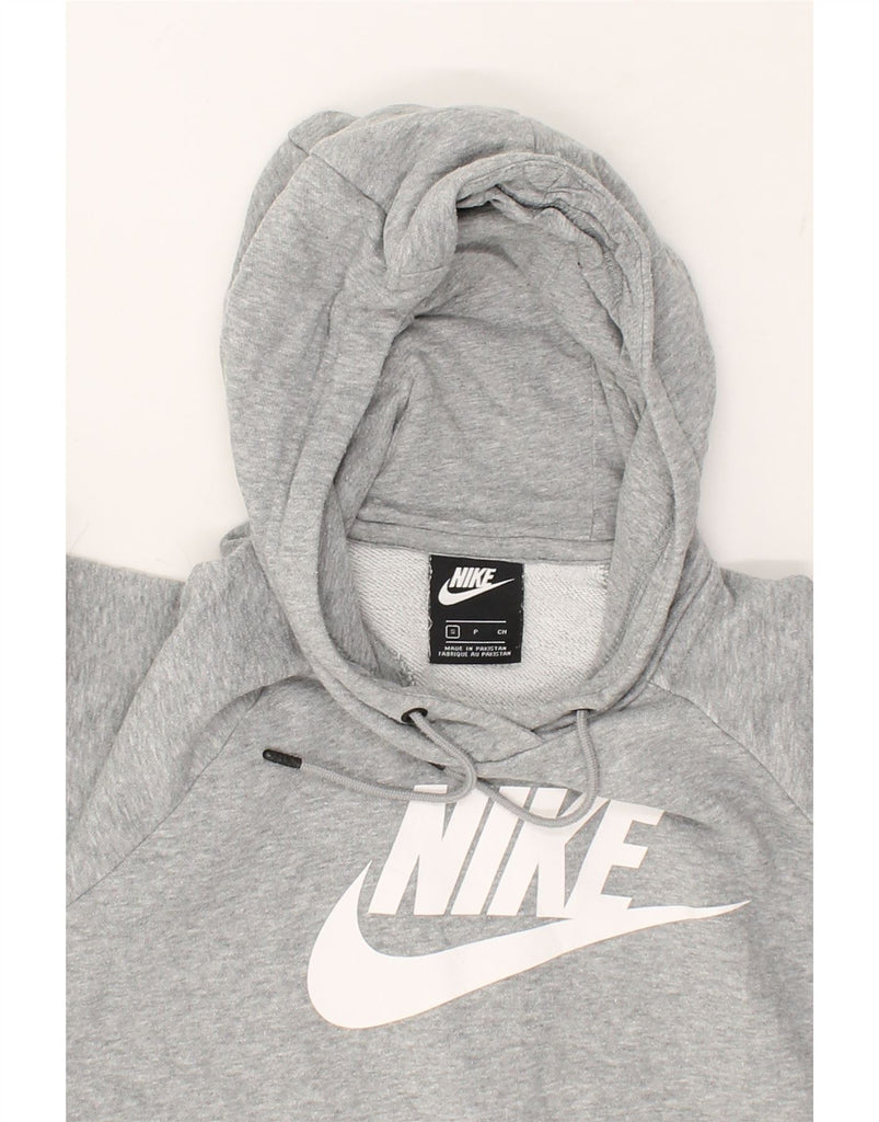 NIKE Womens Graphic Hoodie Jumper UK 10 Small Grey Cotton | Vintage Nike | Thrift | Second-Hand Nike | Used Clothing | Messina Hembry 