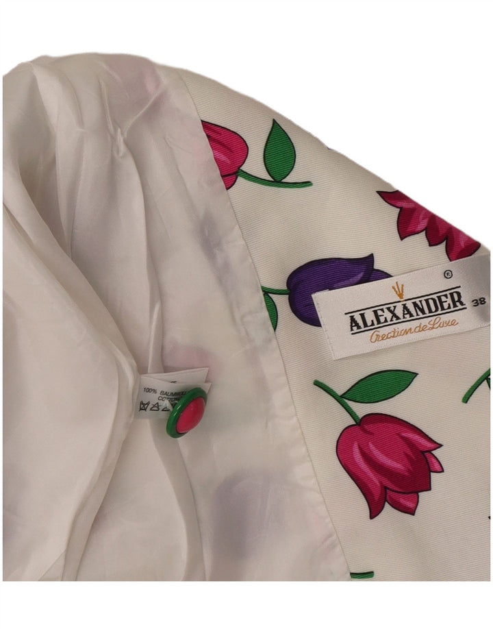 Alexander Womens Short Sleeve Shirt Blouse EU 38 Medium White Floral Cotton
