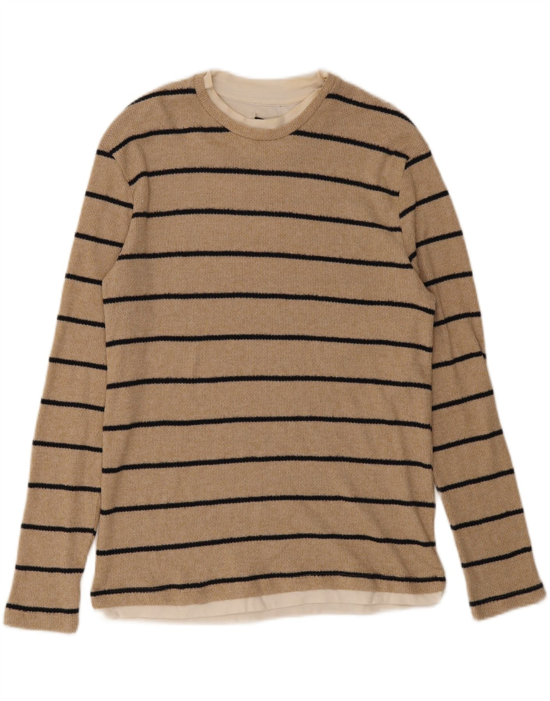 Zara Mens Top Long Sleeve Medium Beige Striped