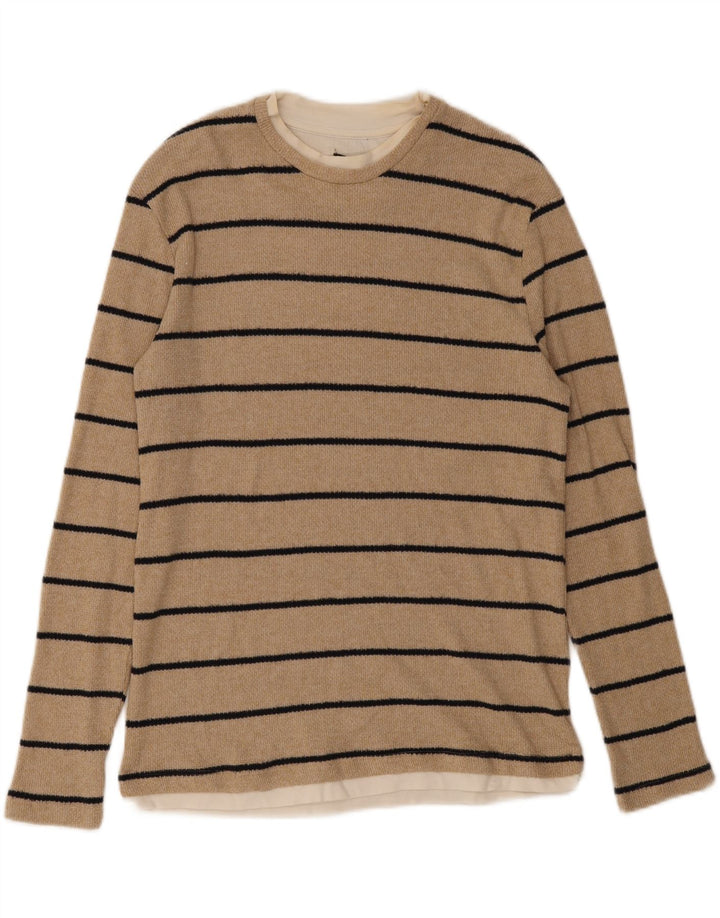 Zara Mens Top Long Sleeve Medium Beige Striped