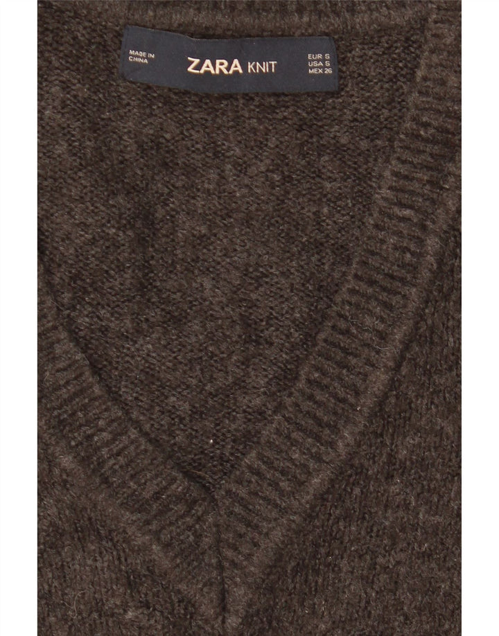 Zara Womens Oversized V-Neck Jumper Sweater UK 10 Small Grey