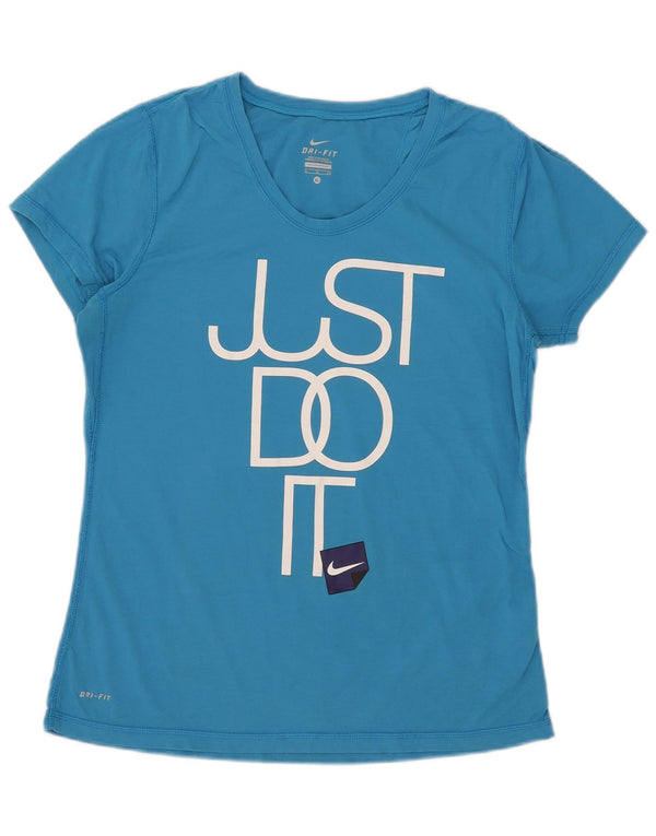 Nike Womens Dri Fit Graphic T-Shirt Top UK 18 XL Blue Cotton