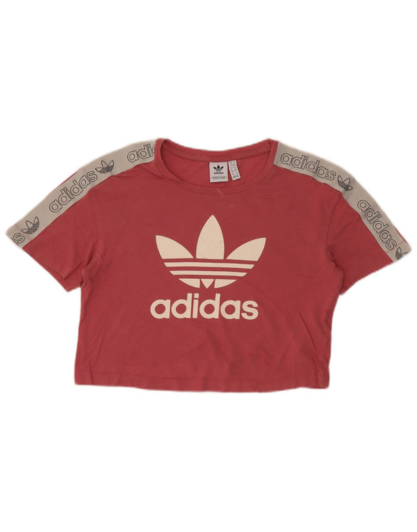 Adidas Womens Crop Graphic T-Shirt Top UK 8 Small Pink Cotton Sports
