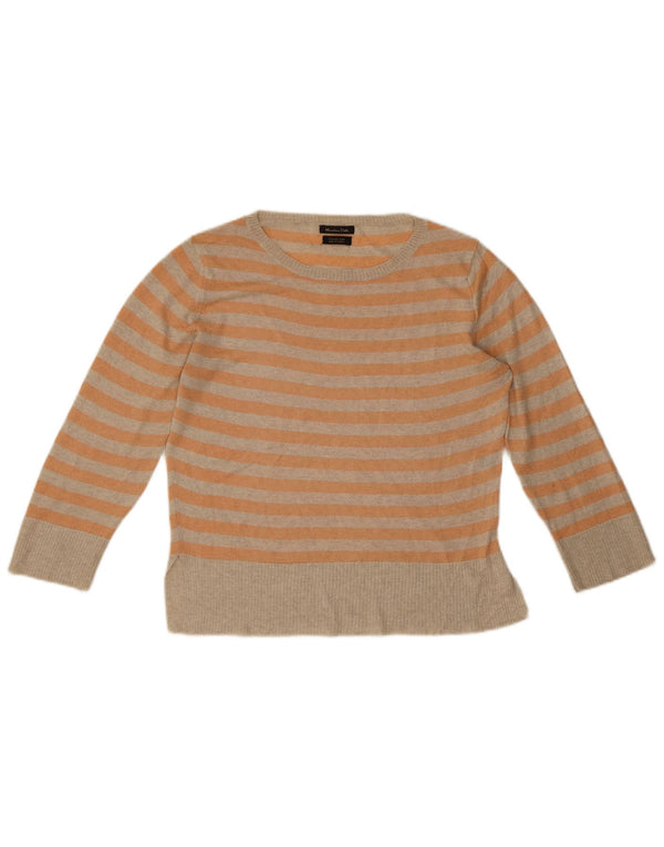 Massimo Dutti Womens Boat Neck Jumper Sweater UK 10 Small Orange Striped