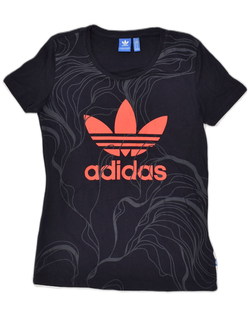 ADIDAS Womens Graphic T-Shirt Top UK 6 XS Navy Blue Cotton | Vintage Adidas | Thrift | Second-Hand Adidas | Used Clothing | Messina Hembry 