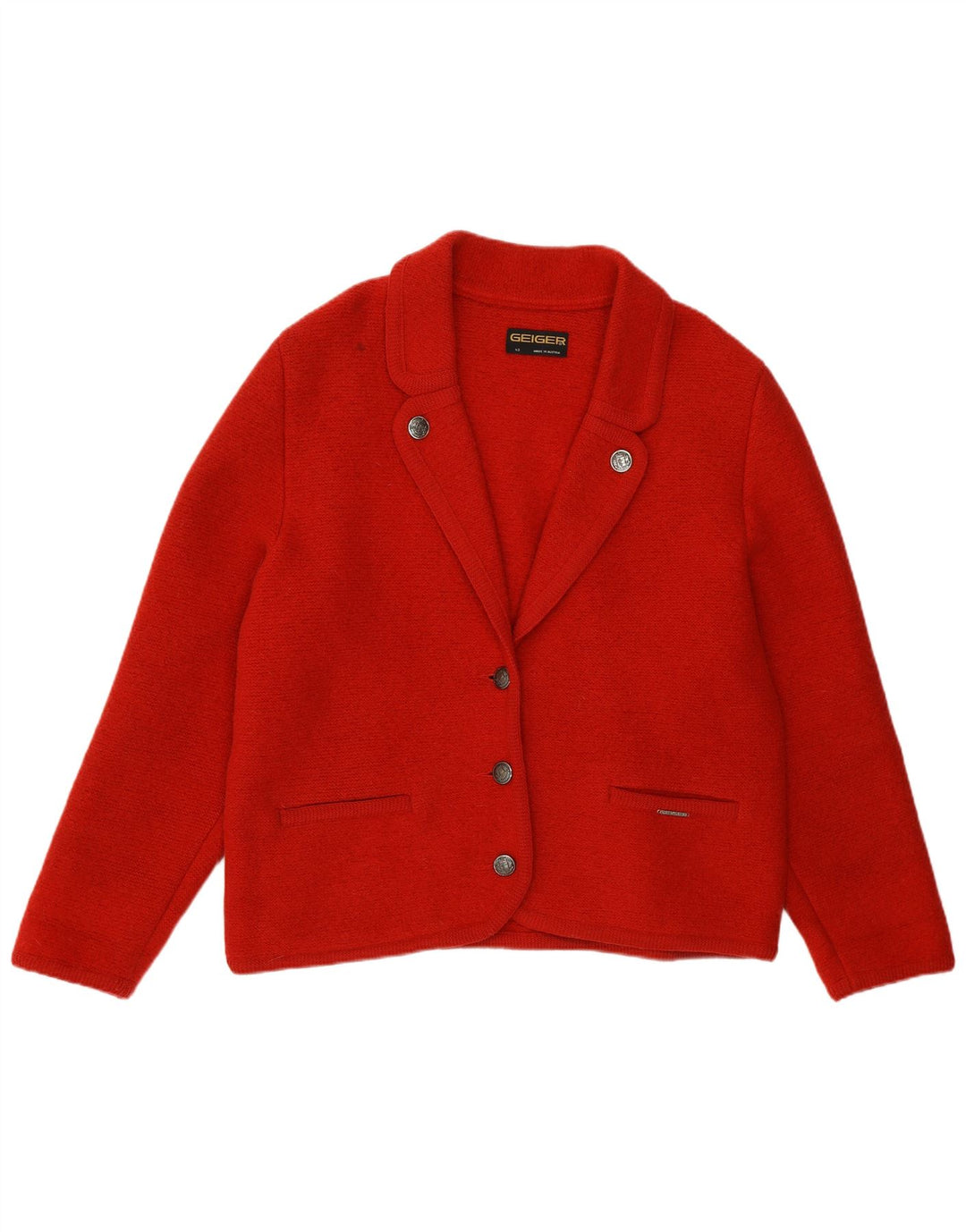 Geiger Womens 3 Button Blazer Jacket EU 42 Large Red New Wool