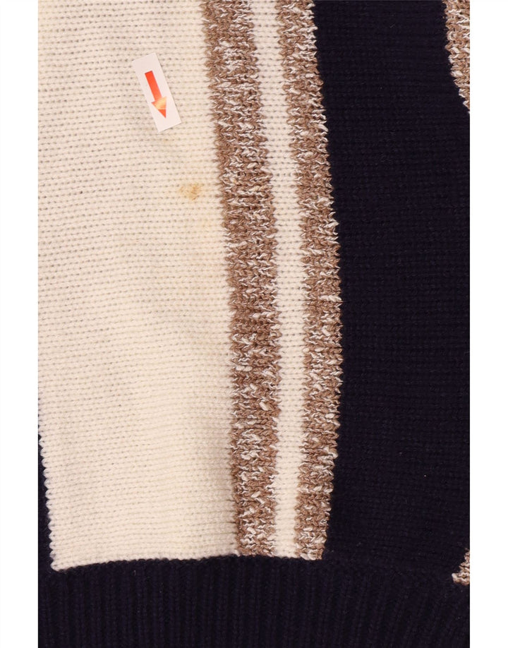 Vintage Womens V-Neck Jumper Sweater IT 44 Medium Navy Blue Colourblock