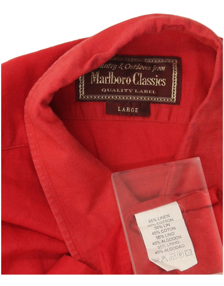 MARLBORO CLASSICS Mens Shirt Large Red Linen