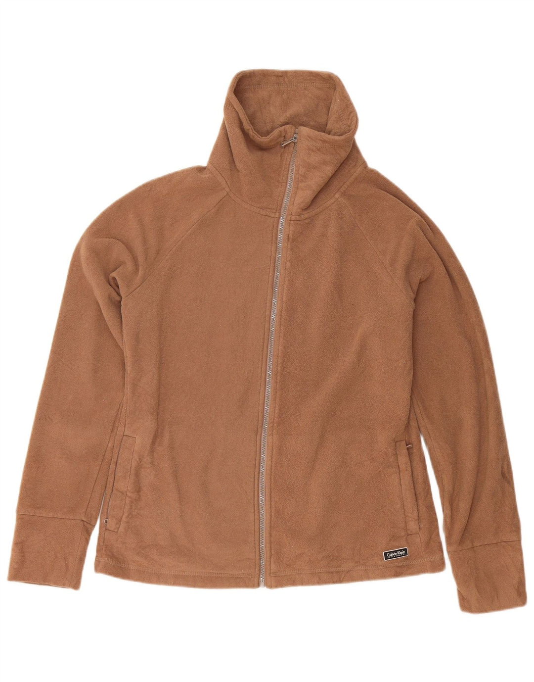 Calvin Klein Womens Graphic Fleece Jacket UK 14 Medium Brown Polyester