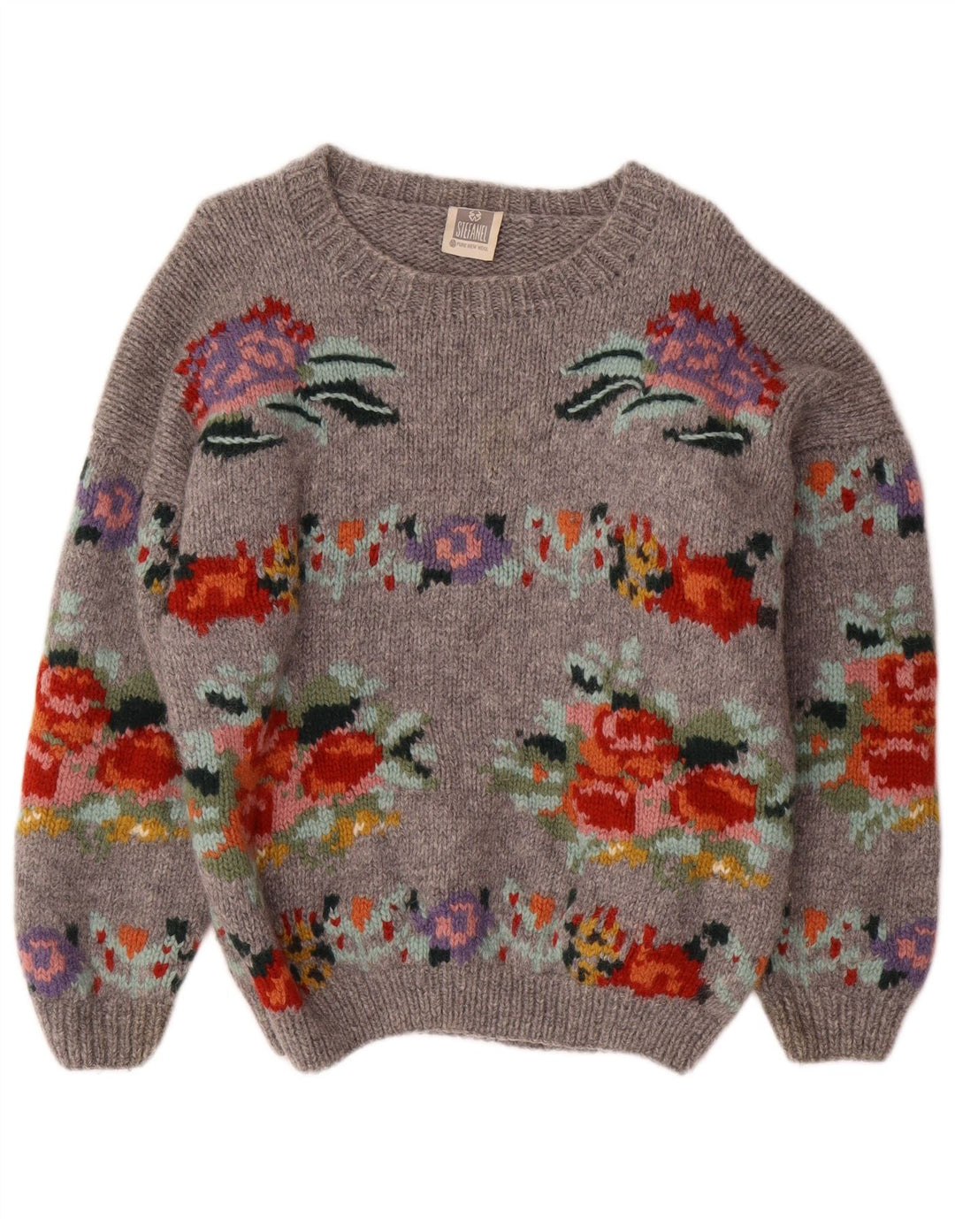 STEFANEL Womens Boat Neck Jumper Sweater UK 14 Medium Grey Floral