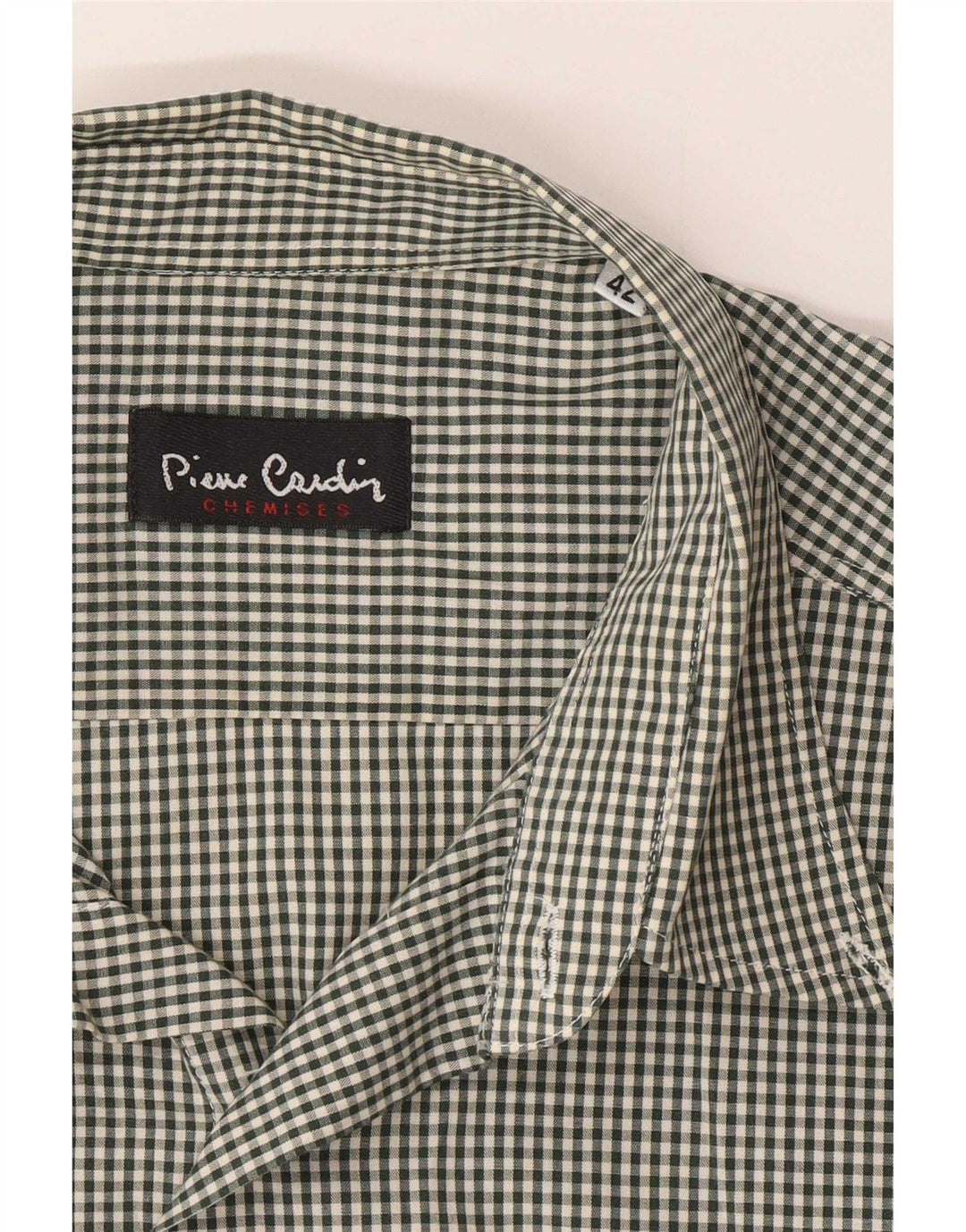 Pierre Cardin Mens Short Sleeve Shirt Size 42 Large Green Gingham