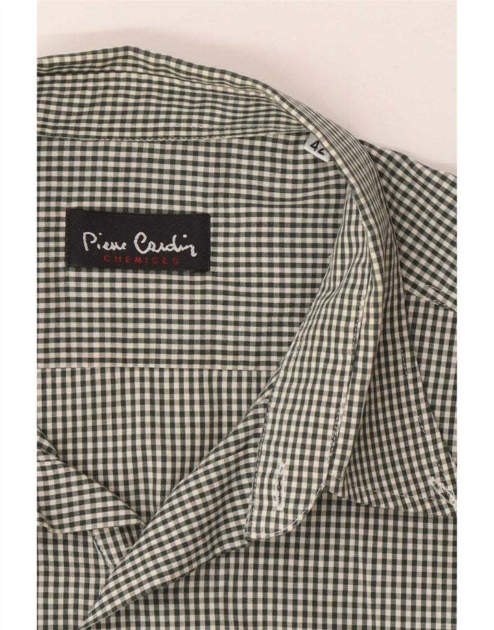 Pierre Cardin Mens Short Sleeve Shirt Size 42 Large Green Gingham