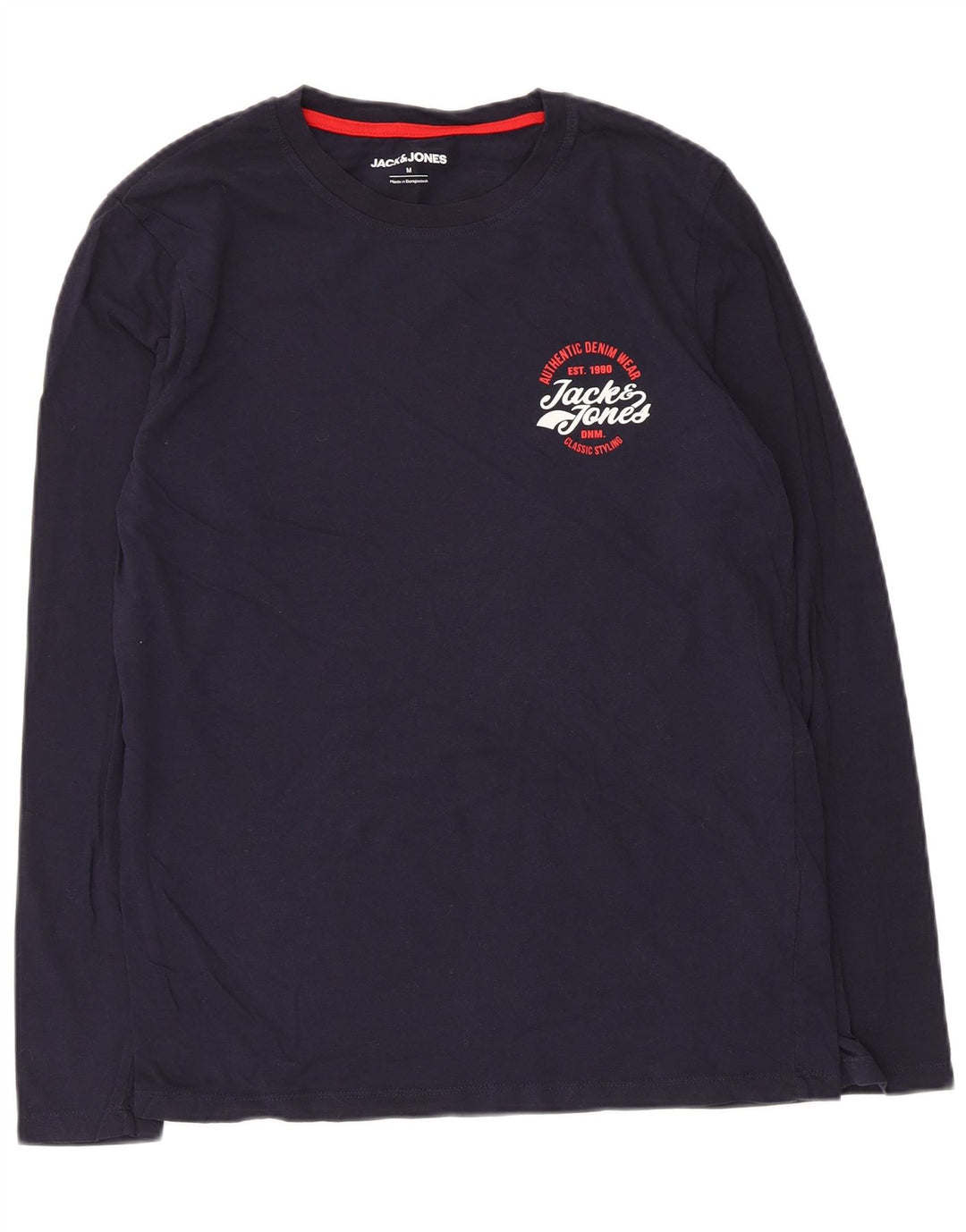 Jack & Jones Mens Top Long Sleeve Medium Navy Blue Cotton