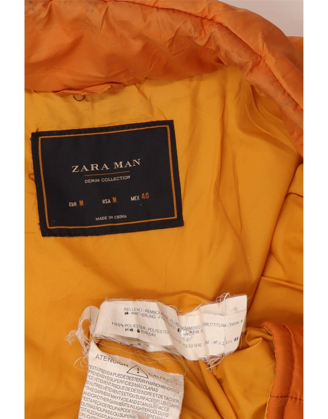 Zara Mens Padded Jacket UK 38 Medium Orange Colourblock Polyester