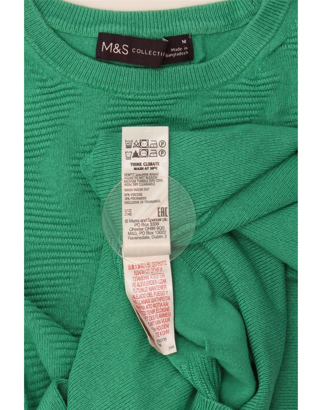 Marks & Spencer Womens Crop Crew Neck Jumper Sweater UK 14 Medium Green