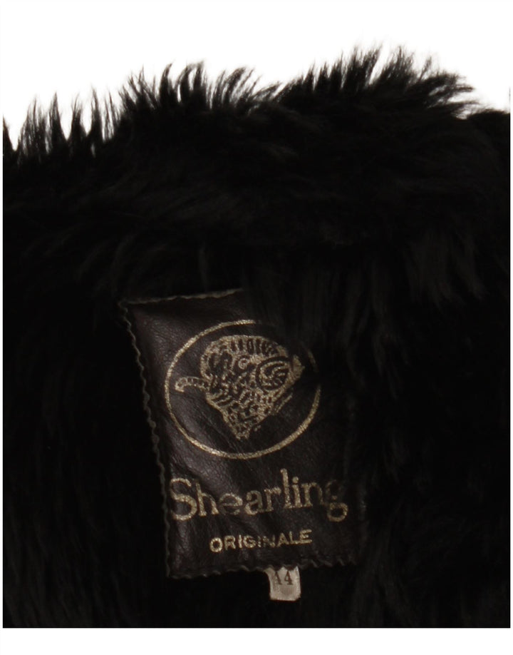 Vintage Womens Shearling Coat UK 14 Medium Black