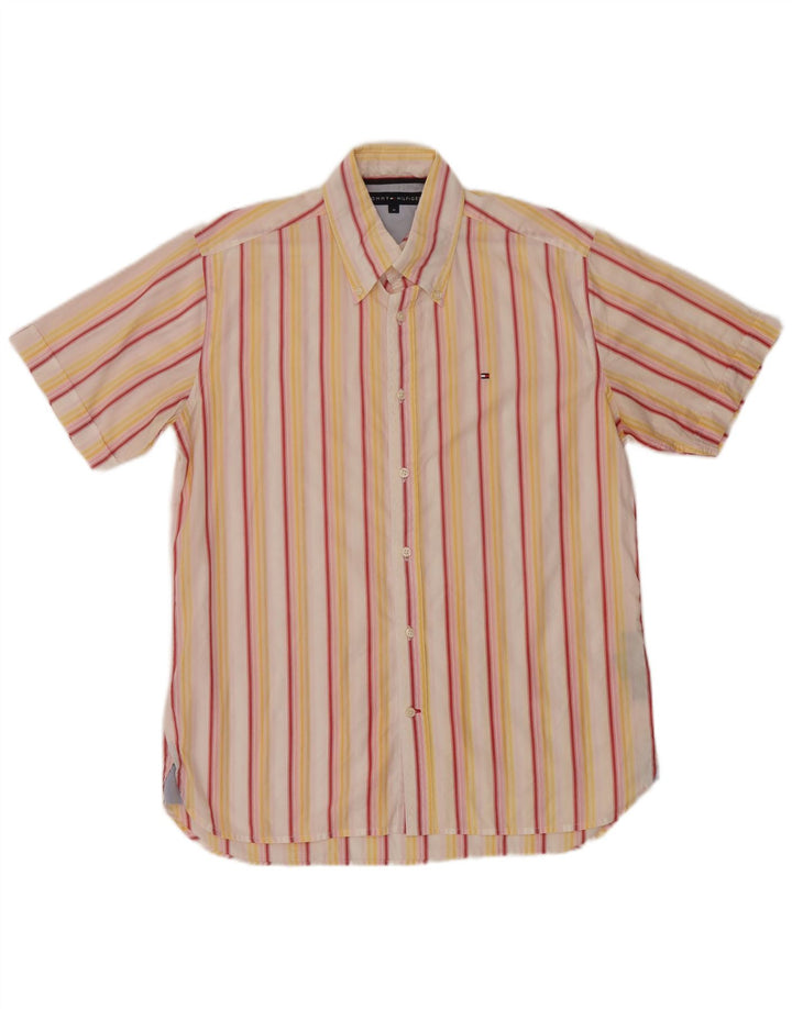 Tommy Hilfiger Mens Short Sleeve Shirt Medium Yellow Striped Cotton