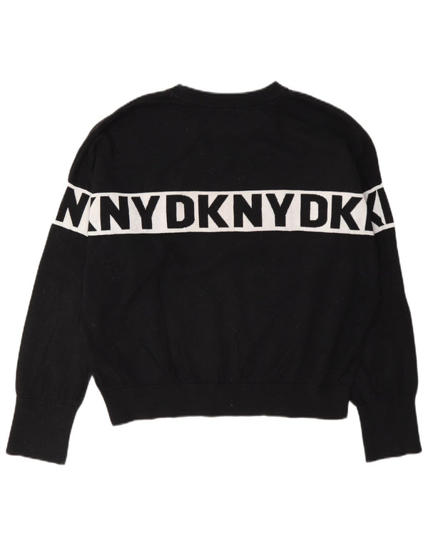 Dkny Womens Graphic Sweatshirt Jumper UK 14 Medium Black Colourblock Cotton