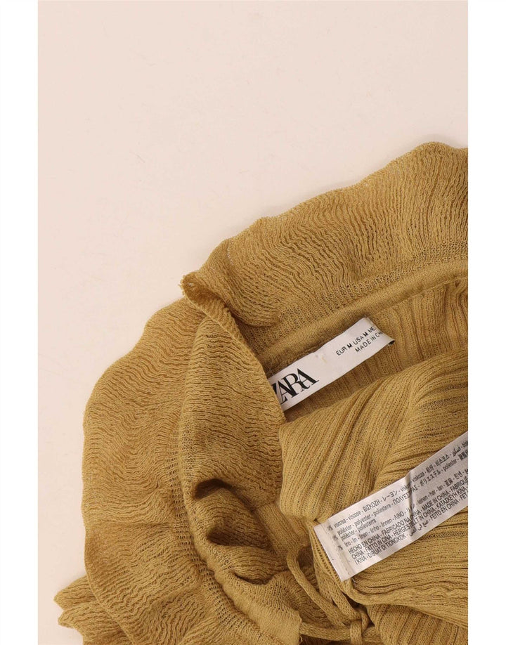 Zara Womens Ruffle Front Blouse Top UK 12 Medium Yellow Viscose