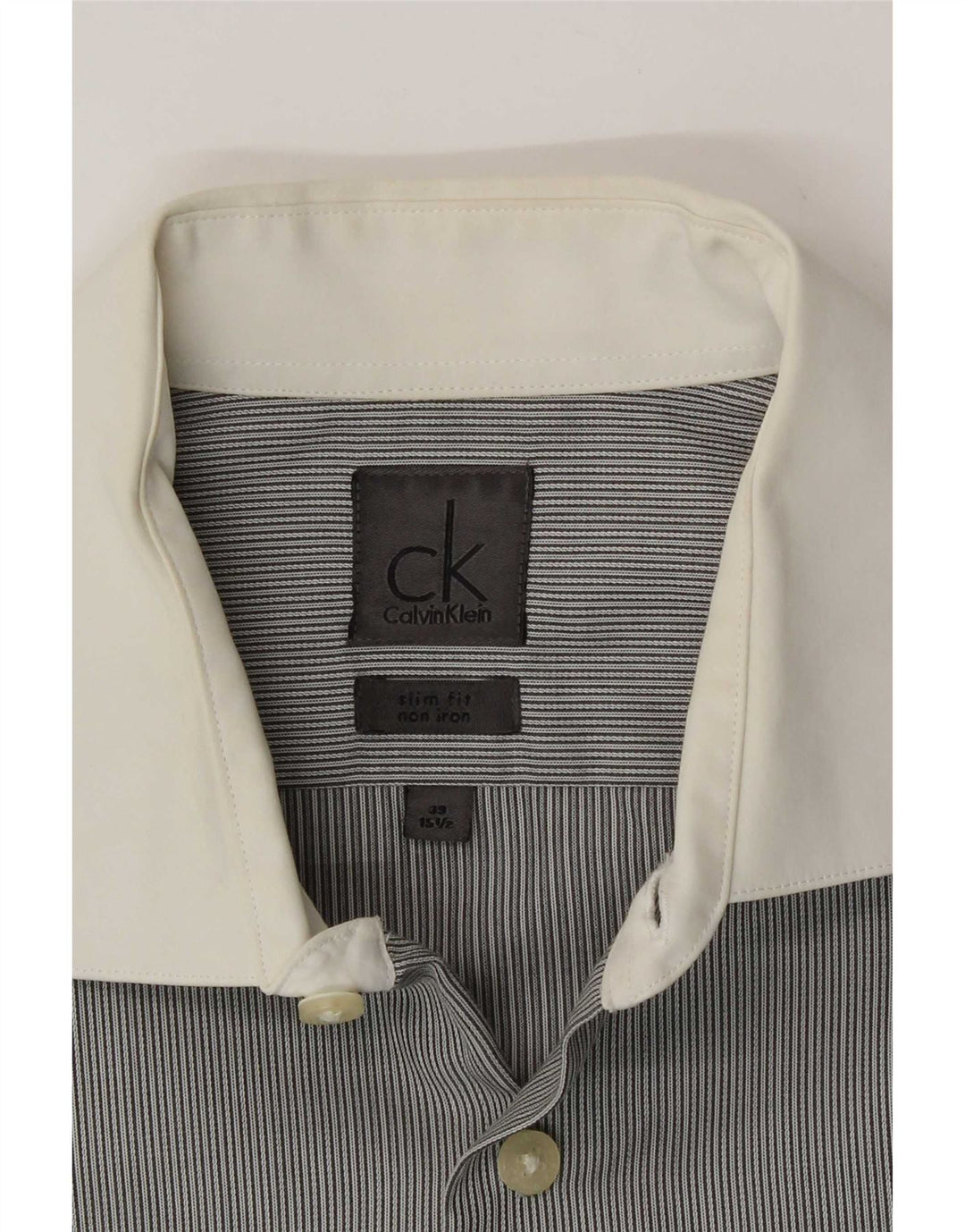 Calvin Klein Mens Formal Shirt Size 39 15 1/2 Medium Grey Pinstripe