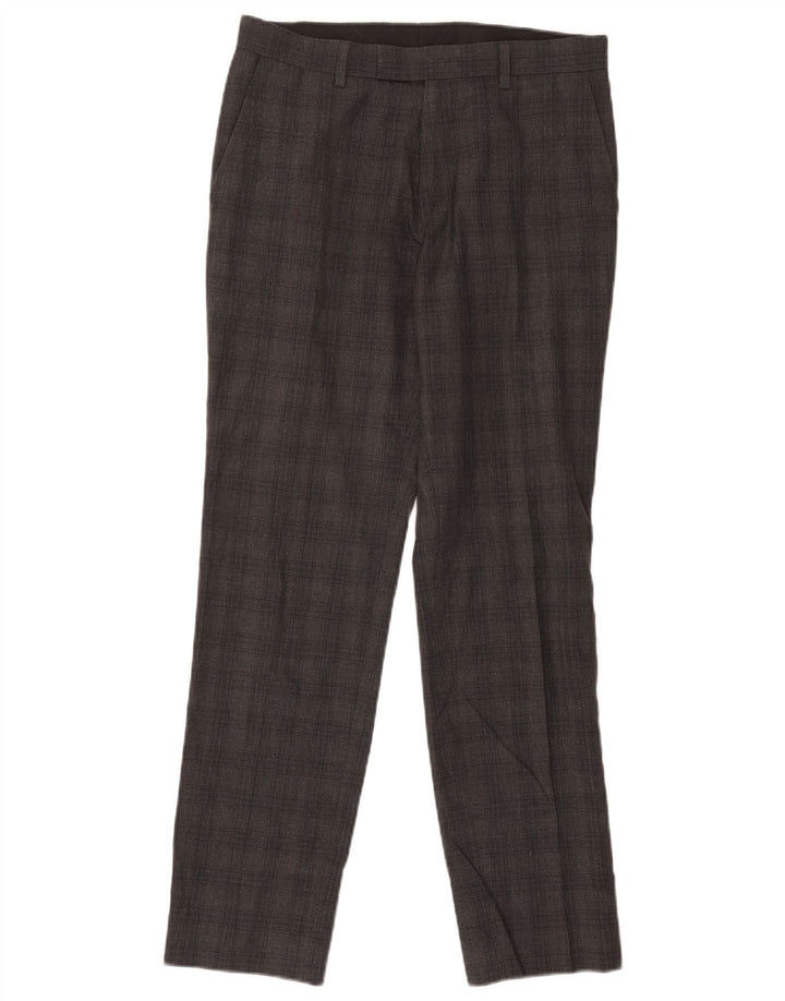 Marks & Spencer Mens Slim Suit Trousers W30 L31 Grey Check Polyester