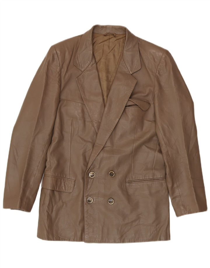 Vintage Mens Double Breasted Leather Blazer Jacket IT 48 Medium Brown