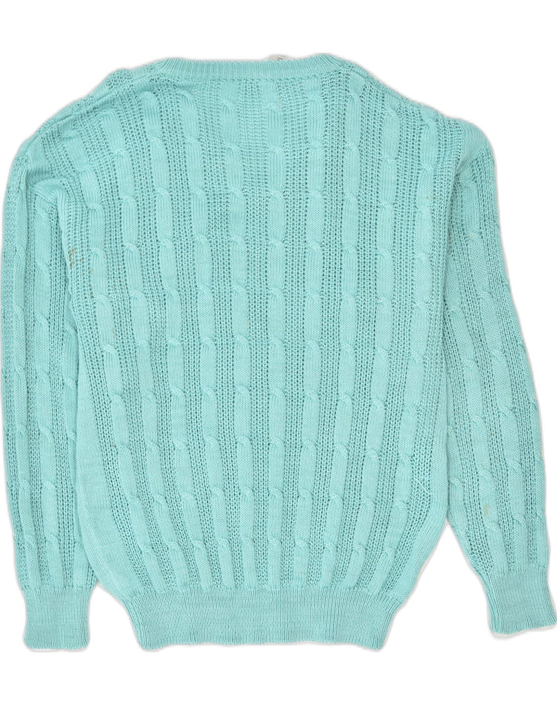 VINTAGE Womens V-Neck Jumper Sweater UK 14 Large Turquoise Cotton | Vintage Vintage | Thrift | Second-Hand Vintage | Used Clothing | Messina Hembry 