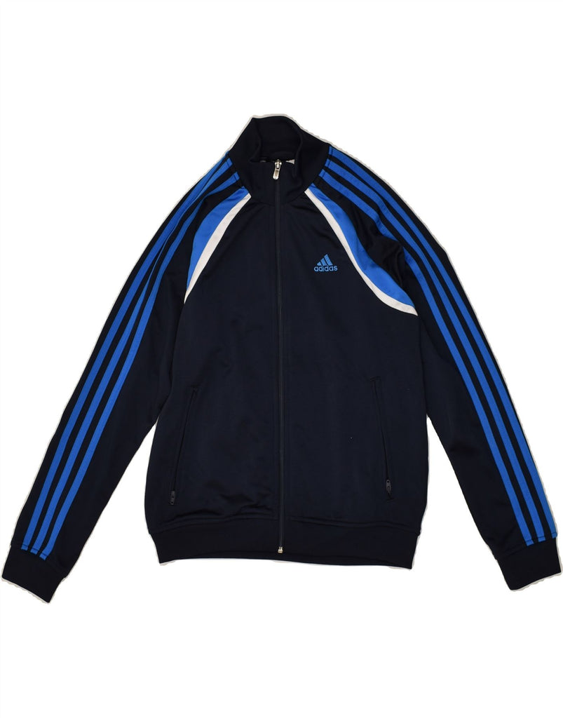 ADIDAS Boys Tracksuit Top Jacket 11-12 Years Navy Blue Striped Polyester | Vintage Adidas | Thrift | Second-Hand Adidas | Used Clothing | Messina Hembry 