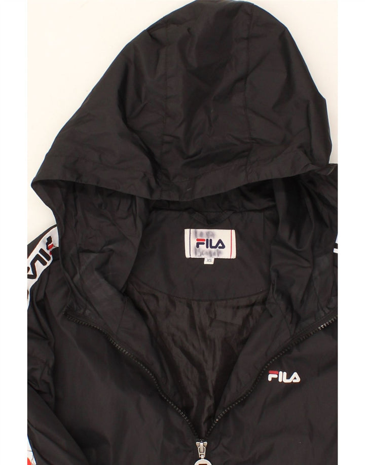 FILA Womens Oversized Hooded Rain Jacket UK 6 XS Black Polyamide Vintage Fila and Second-Hand Fila from Messina Hembry 