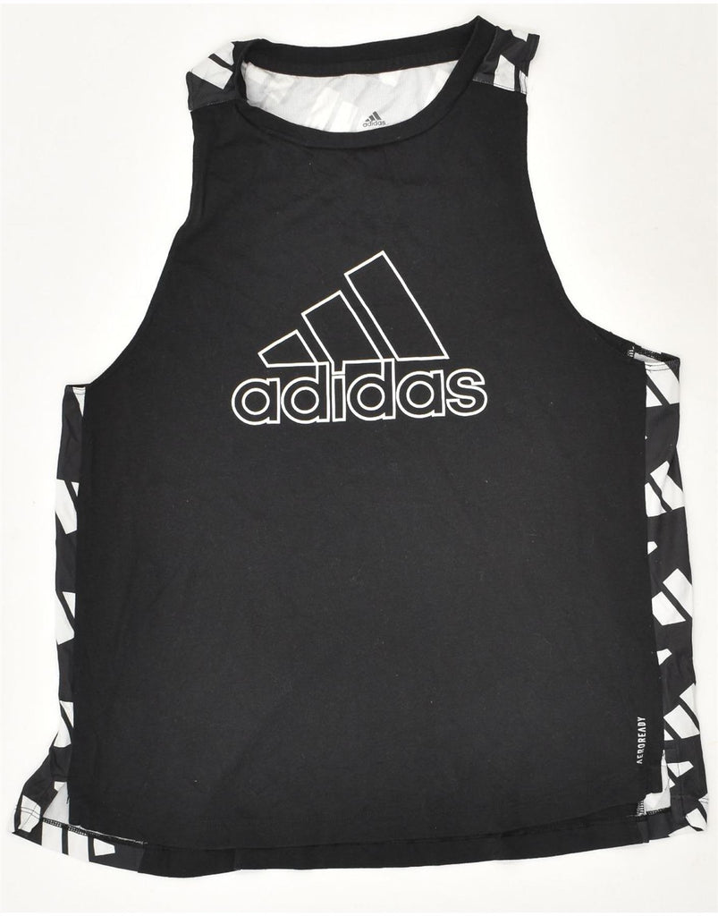 ADIDAS Womens Graphic Vest Top UK 10 Small Black Cotton | Vintage Adidas | Thrift | Second-Hand Adidas | Used Clothing | Messina Hembry 