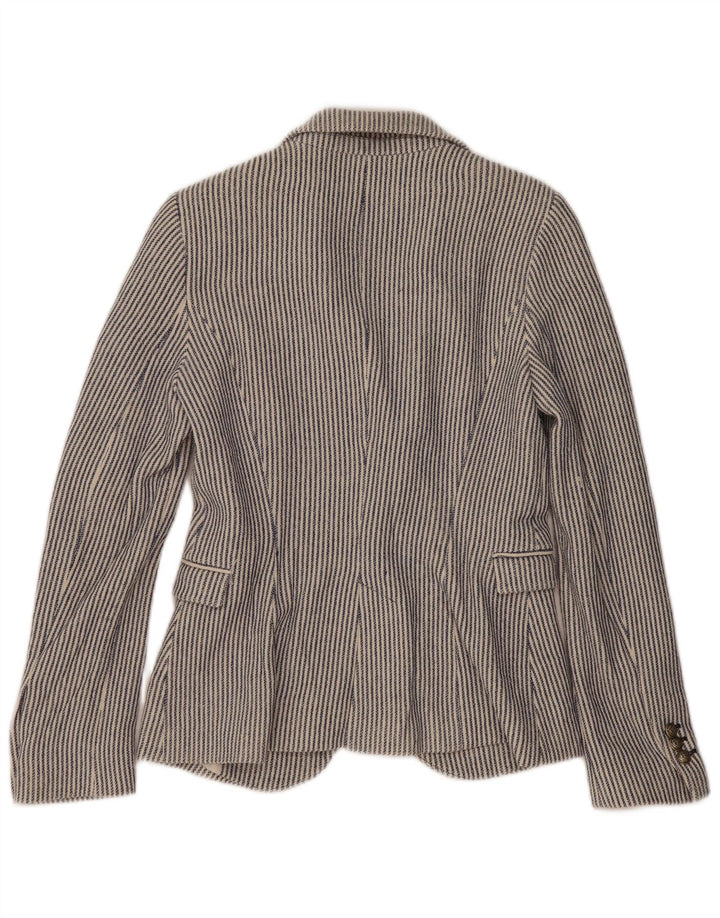 Zara Womens 1 Button Blazer Jacket UK 12 Medium Blue Pinstripe Cotton