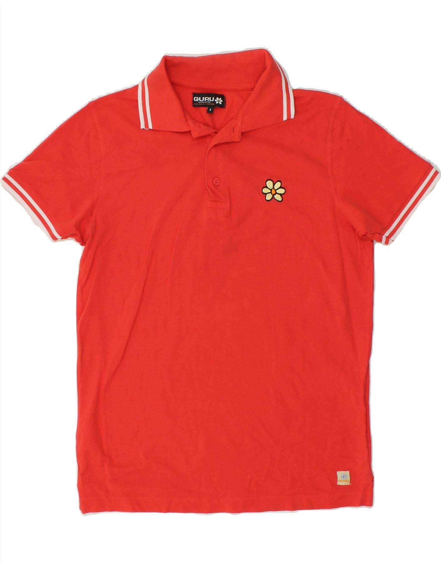 GURU Mens Graphic Polo Shirt Small Red Cotton Vintage Second