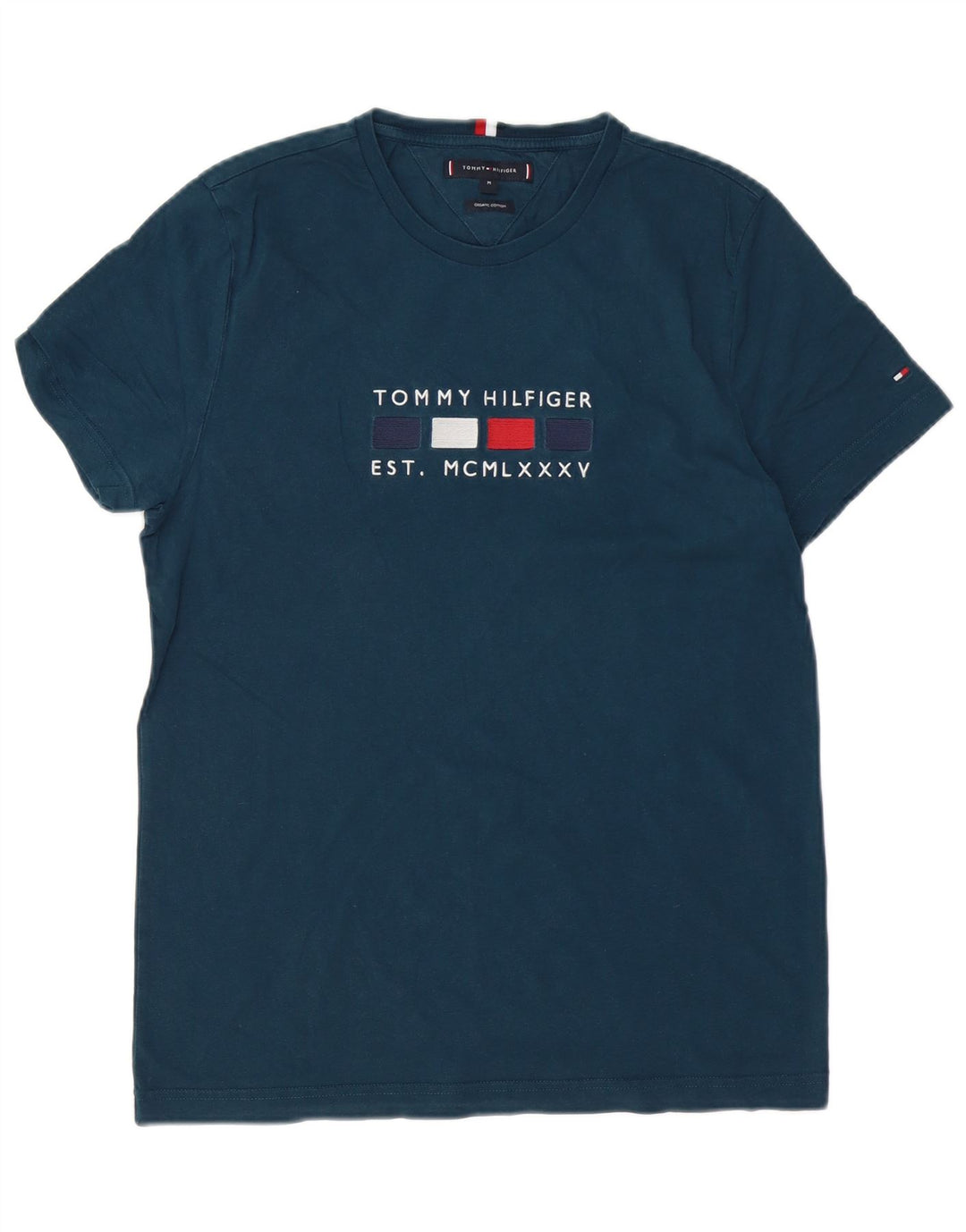 TOMMY HILFIGER Mens Graphic T-Shirt Top Medium Navy Blue Cotton