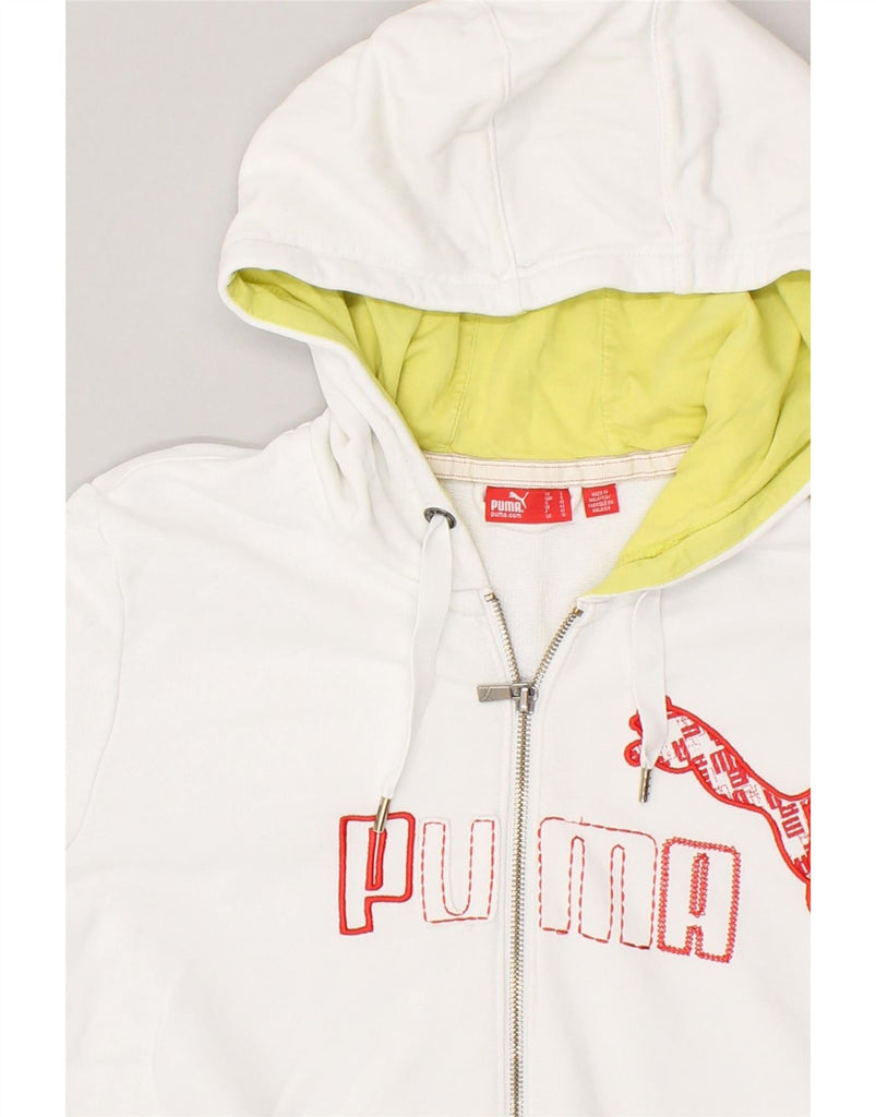 PUMA Womens Graphic Zip Hoodie Sweater UK 14 Medium White Vintage Puma and Second-Hand Puma from Messina Hembry 