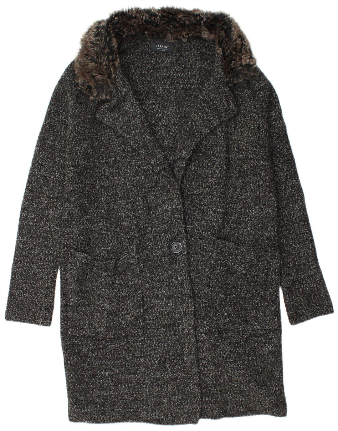 Zara Womens Oversized Knit Overcoat UK 10 Small Black Flecked Acrylic