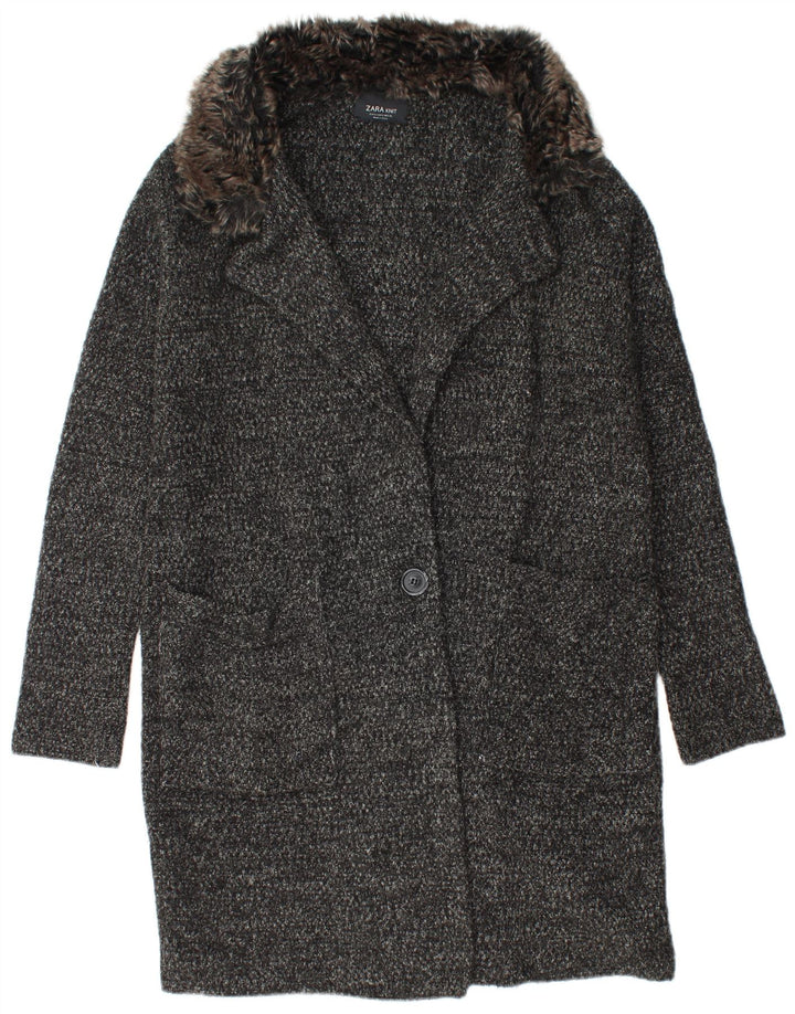 Zara Womens Oversized Knit Overcoat UK 10 Small Black Flecked Acrylic