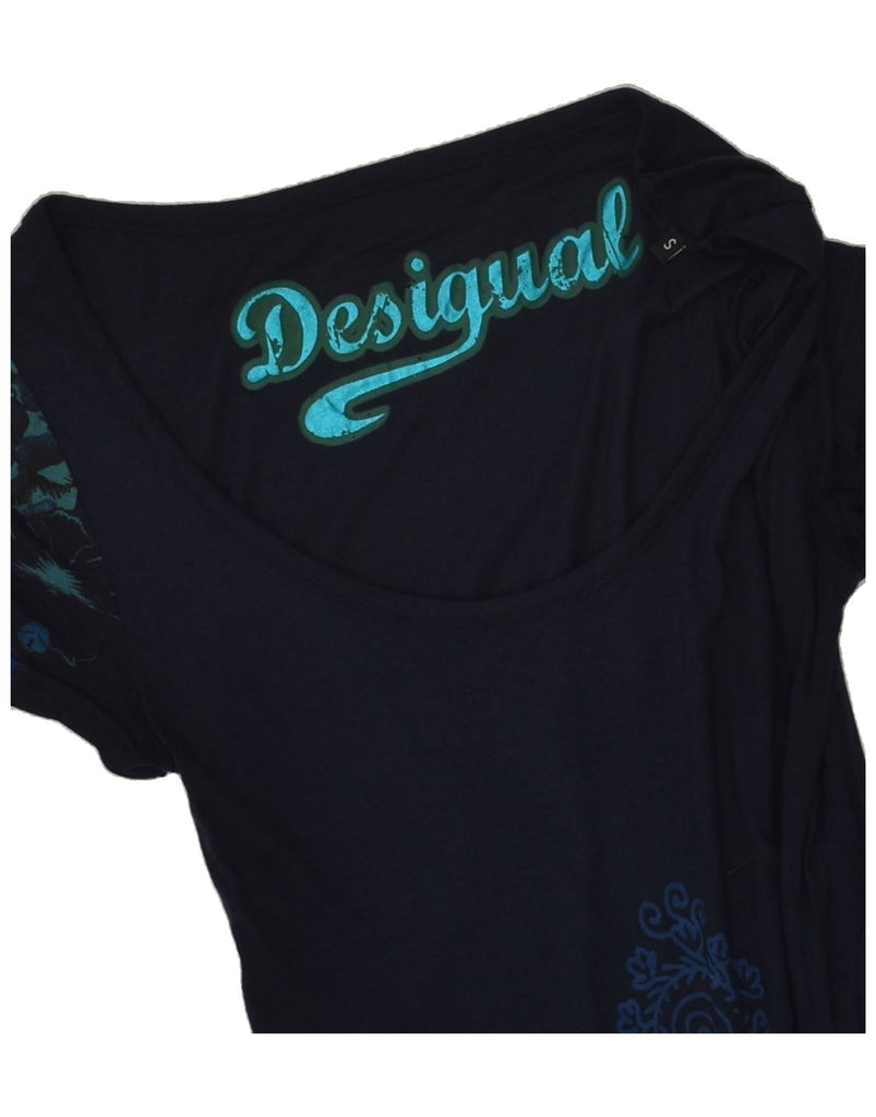 DESIGUAL Womens Tunic Dress UK 10 Small Navy Blue Floral Cotton | Vintage Desigual | Thrift | Second-Hand Desigual | Used Clothing | Messina Hembry 