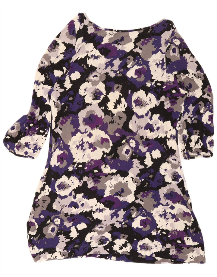 Marks & Spencer Womens 3/4 Sleeve Basic Dress UK 16 Large Purple Camouflage