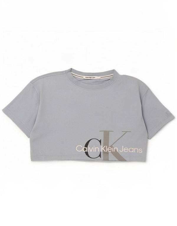 Calvin Klein Jeans Womens Crop Graphic T-Shirt Top UK 10 Small Grey