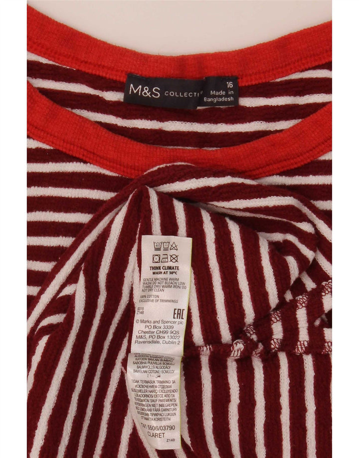 Marks & Spencer Womens Top Long Sleeve UK 16 Large Red Striped Cotton