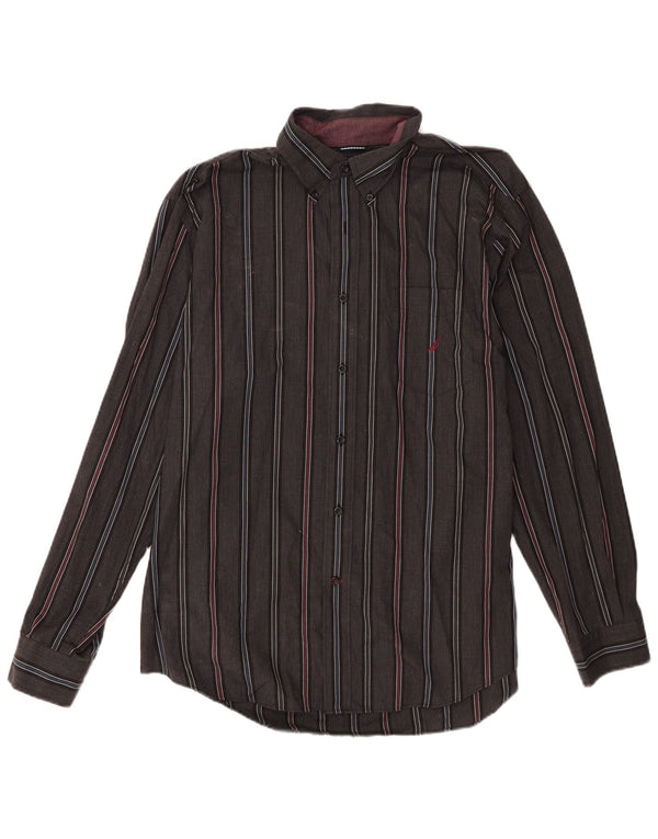Nautica Mens Shirt XL Grey Striped Cotton