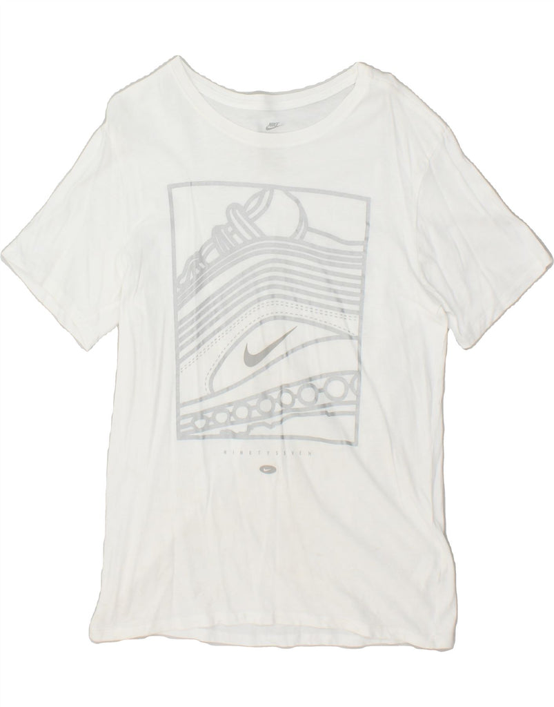 NIKE Mens Athletic Cut Graphic T-Shirt Top Medium White Cotton | Vintage Nike | Thrift | Second-Hand Nike | Used Clothing | Messina Hembry 
