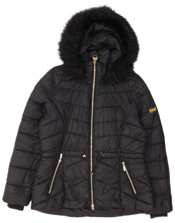 Barbour Womens Hooded Padded Jacket UK 14 Large Black Polyester