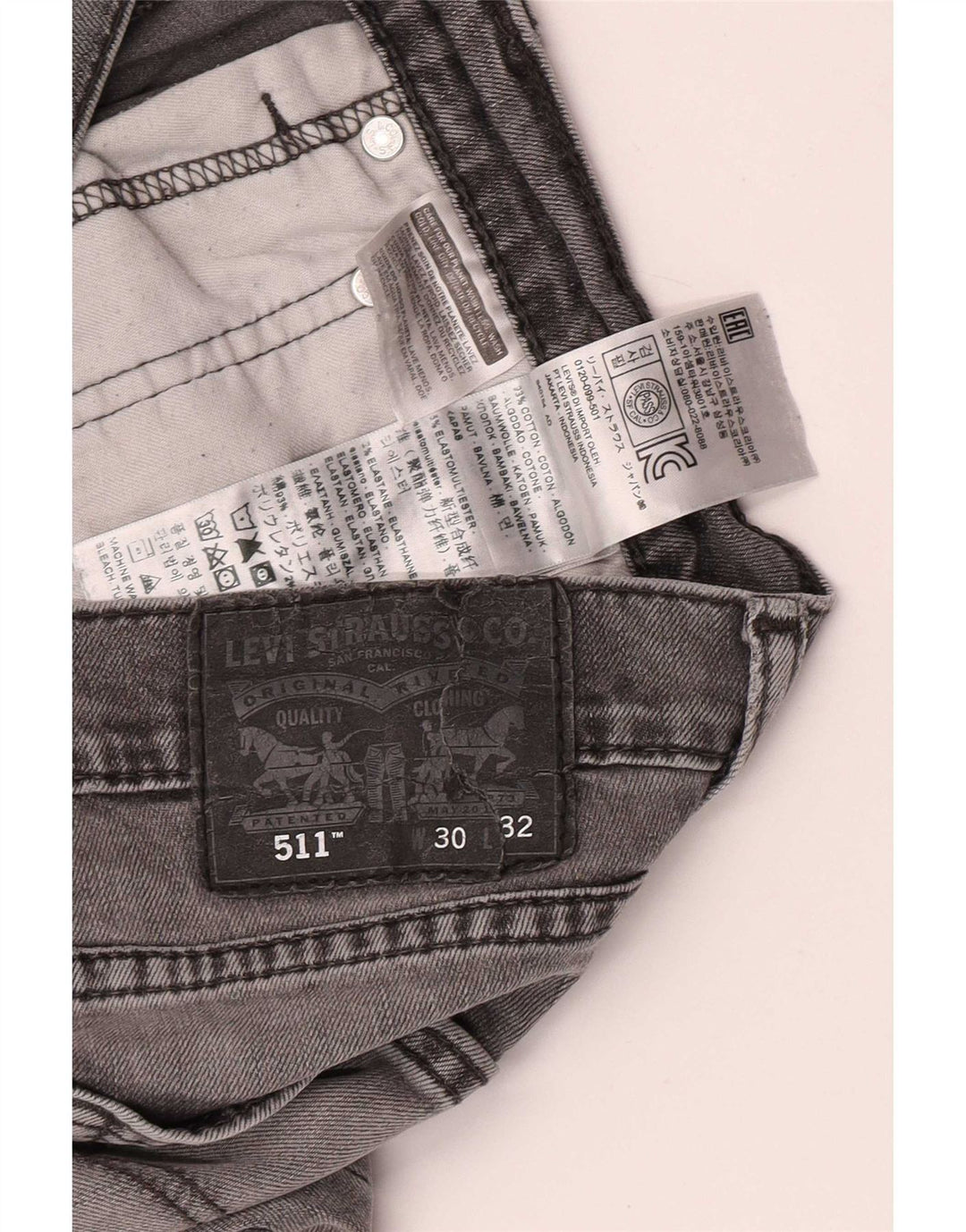 Levi's Mens Slim Jeans W30 L30 Grey Cotton